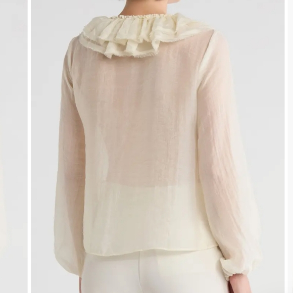Jason Wu Cream Ruffle Long Sleeve Blouse - Picture 2 of 10